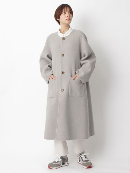 Vert メリノ配色リバー コクーンスリーブコート(リバーシブル)（ウール