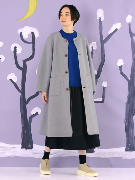 Vert メリノ配色リバー コクーンスリーブコート(リバーシブル)（ウール