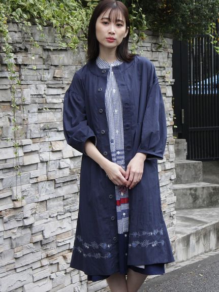 ポリエステルナイロンブロード リレーフラワーステッチ刺繍コート