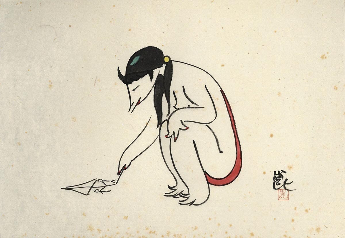 清水崑直筆カラーイラスト「女かっぱ 二十態」