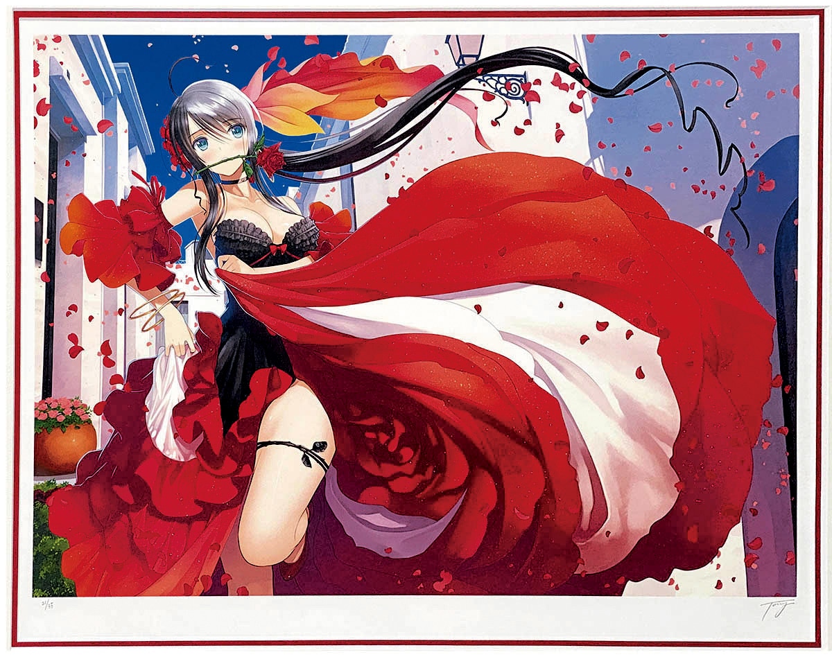 4125] Tony 直筆サイン入り複製カラーイラスト「アンダルシアの赤」