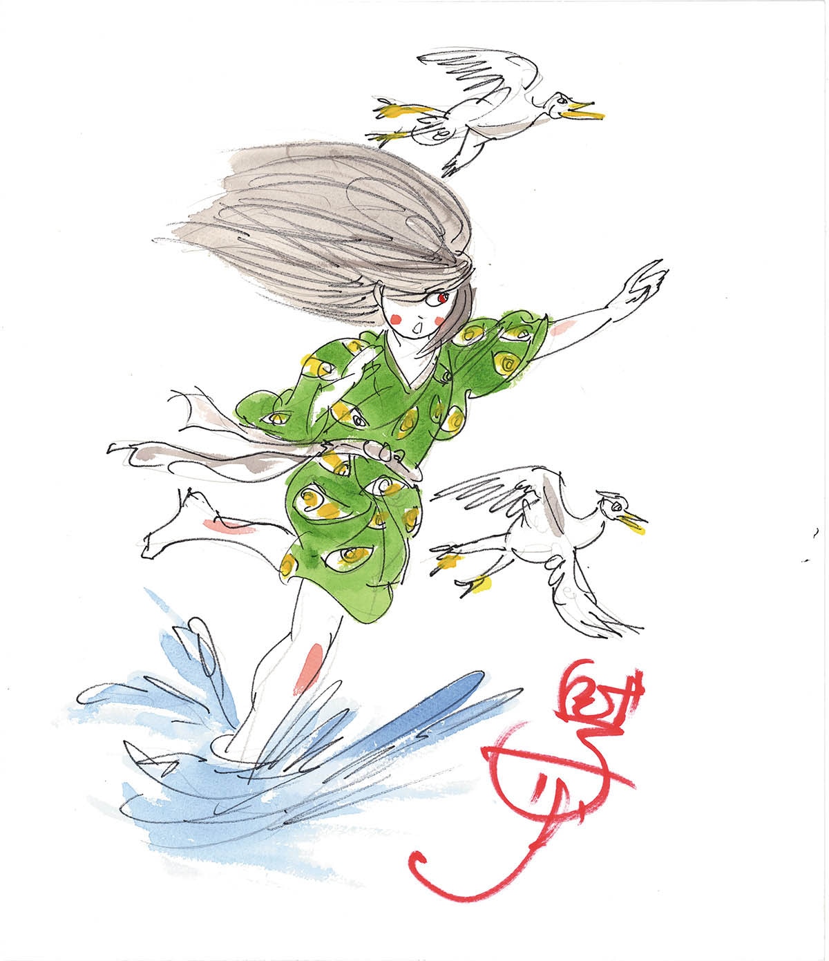 3044] 白土三平 直筆カラーイラスト「カムイ伝」サエサ