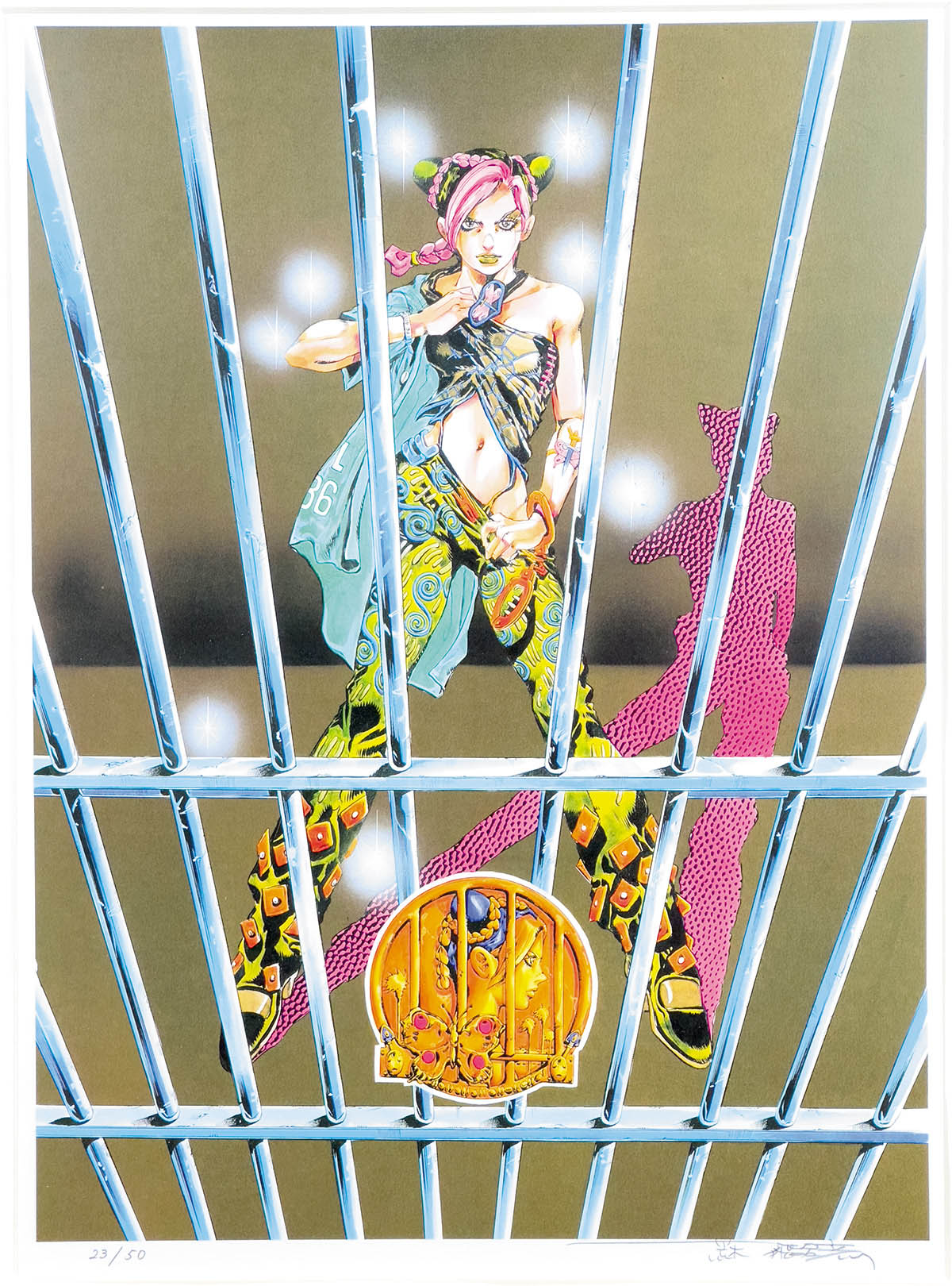 4160] 荒木飛呂彦 直筆サイン入りカラー複製イラスト「ジョジョの奇妙