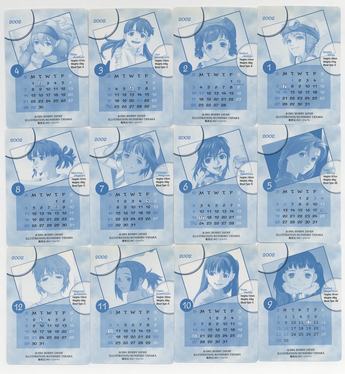 ぎゃざGIRLS ポケットカレンダーカード2002年 12枚セット