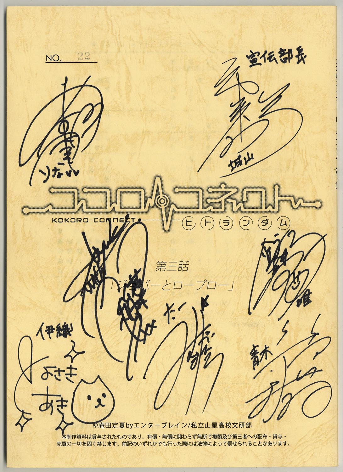 3201］ 出演声優直筆サイン入り台本「ココロコネクト」