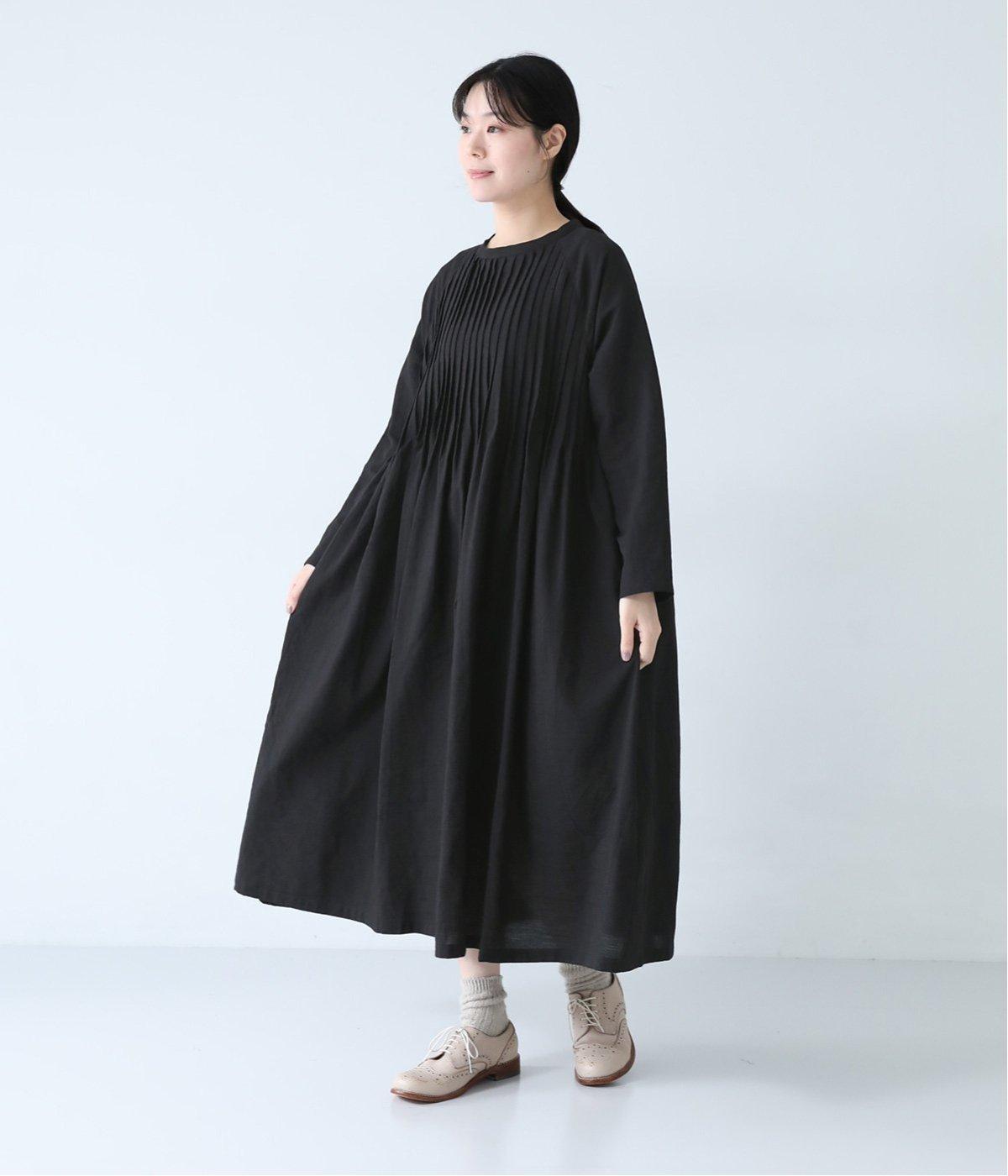 リネンコットンオックスラグラン袖ピンタックワンピース｜08Mab