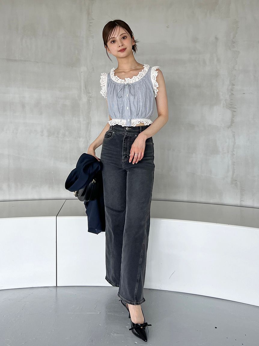 クロップドコットンフリルブラウス(シャツ・ブラウス)｜トップス