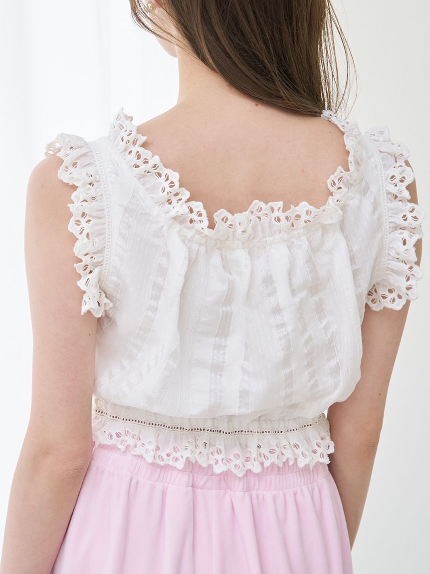 クロップドコットンフリルブラウス(シャツ・ブラウス)｜トップス