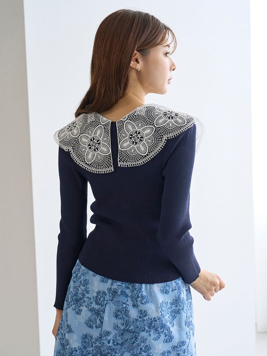 エンブロイダリーカラーニットトップス(ニット)｜トップス｜SNIDEL