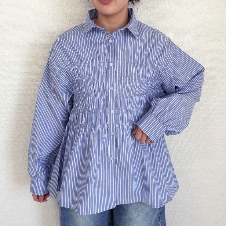 レディース 胸シャーリングストライプシャツ（Helm） | しまむら