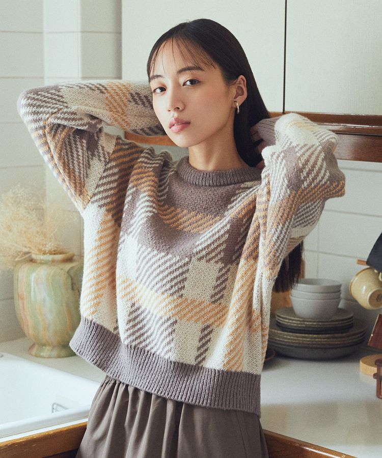 チェックニットプルオーバー/earth music&ecology（アース