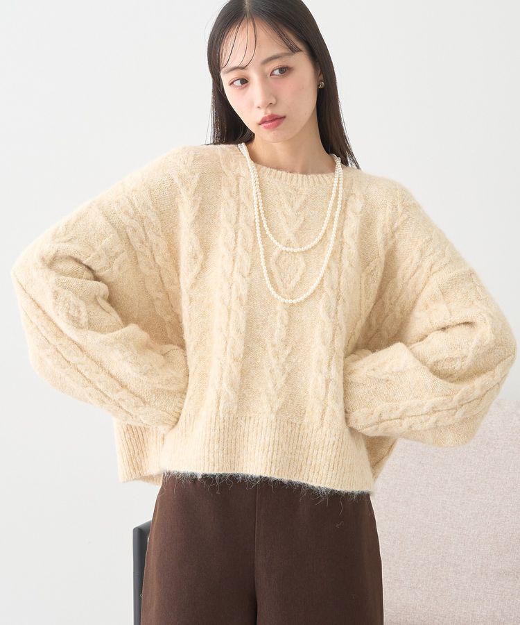 モヘヤタッチケーブルニットプルオーバー/earth music&ecology（アース