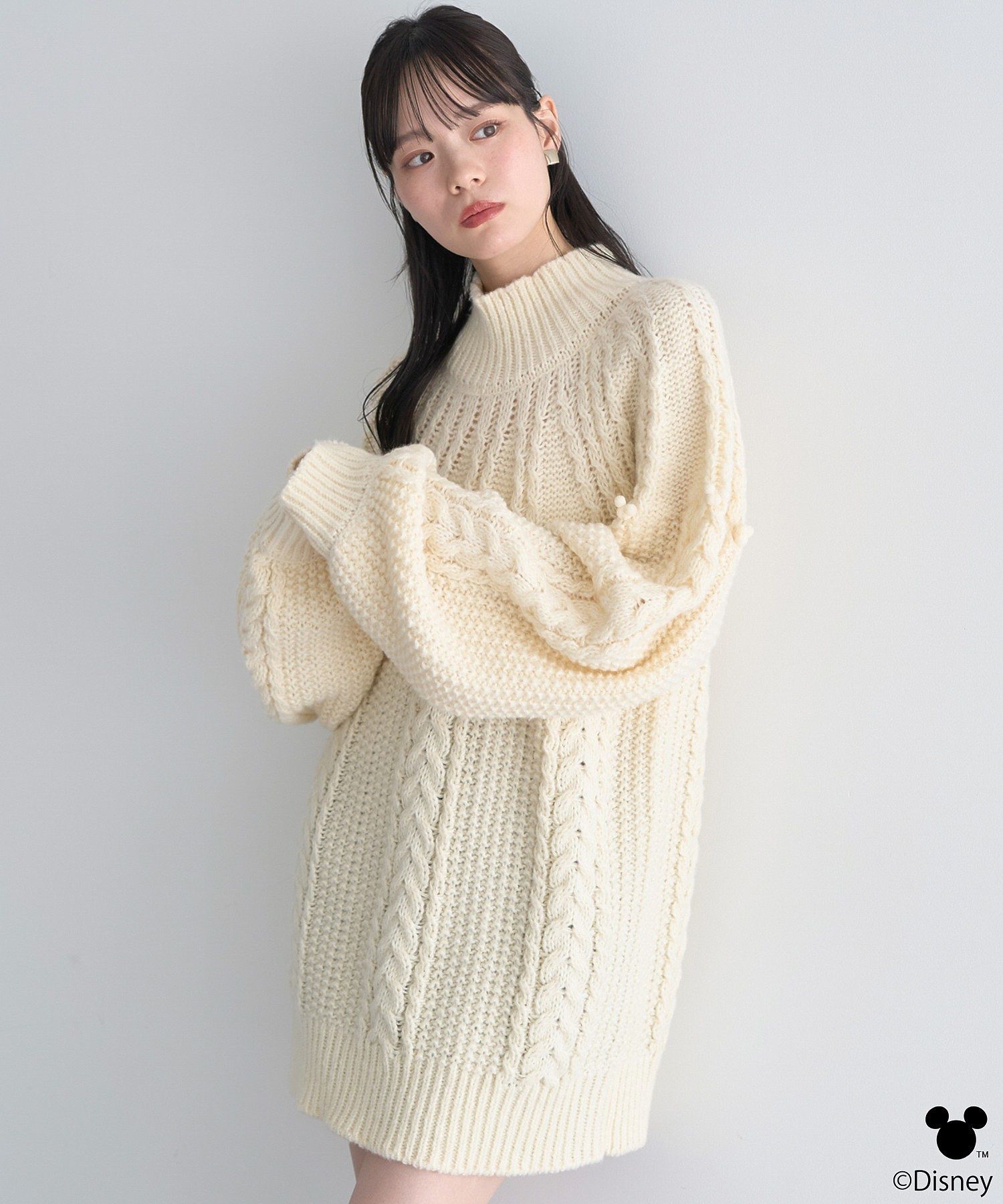 Disney/ポイントミッキーケーブルニット/earth music&ecology（アース