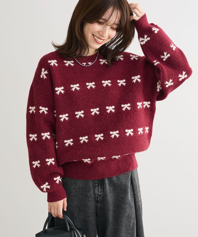 swing by リボンジャカードクルーニット/Green Parks（グリーン