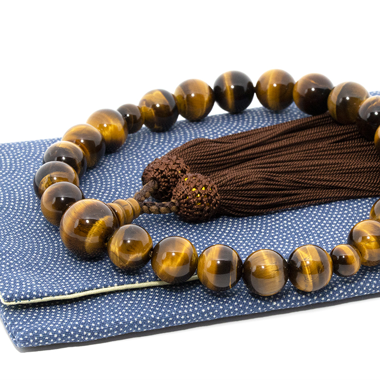 彩や】虎目石（イエロータイガーアイ） シンプル念珠（男性用）【念珠