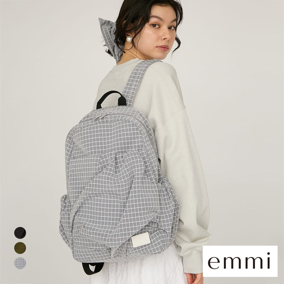 エミ ボックスチェックギャザーボディーバックパック emmi | SHIROHATO