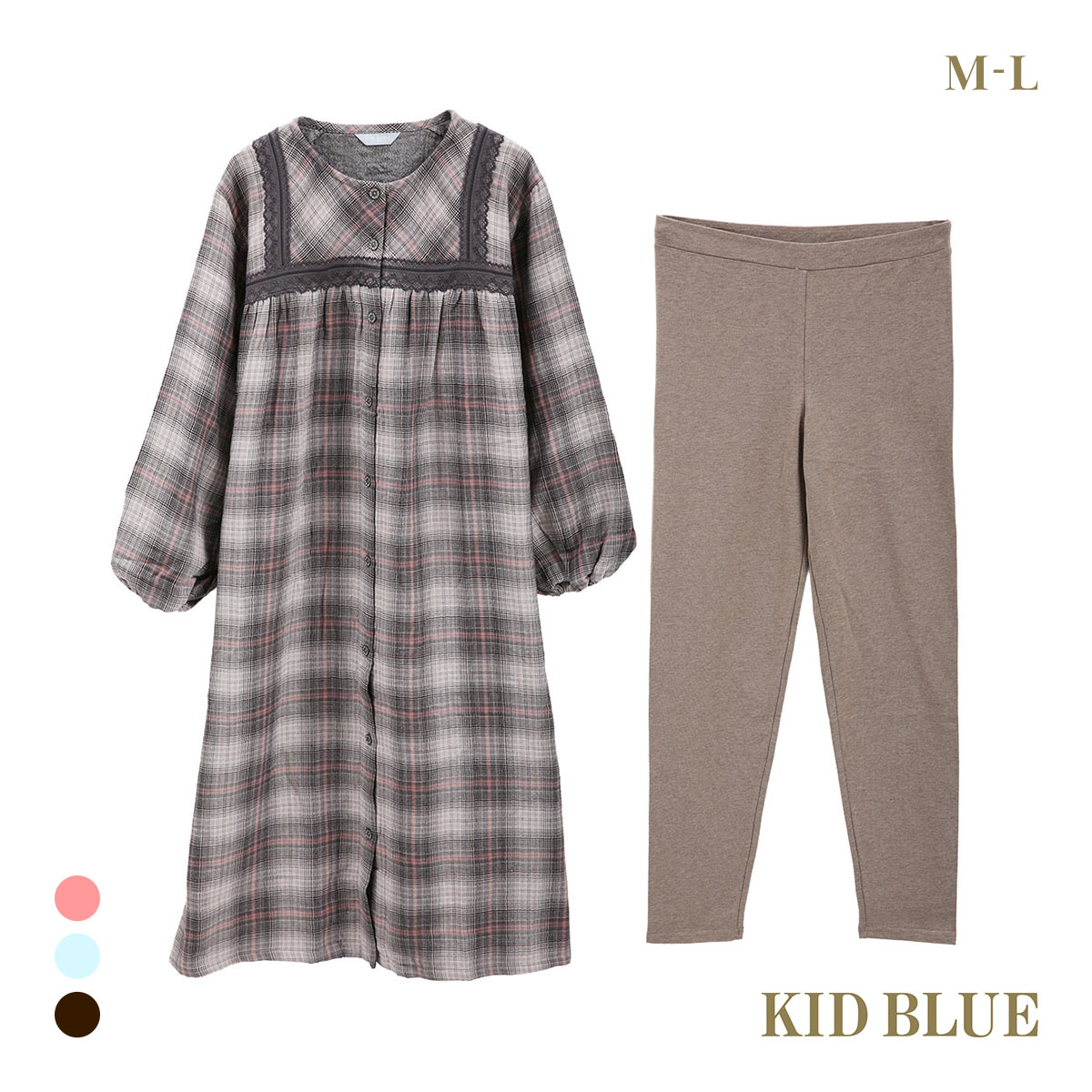 キッドブルー トリプルガーゼオンブレーチェック ワンピース レギンス