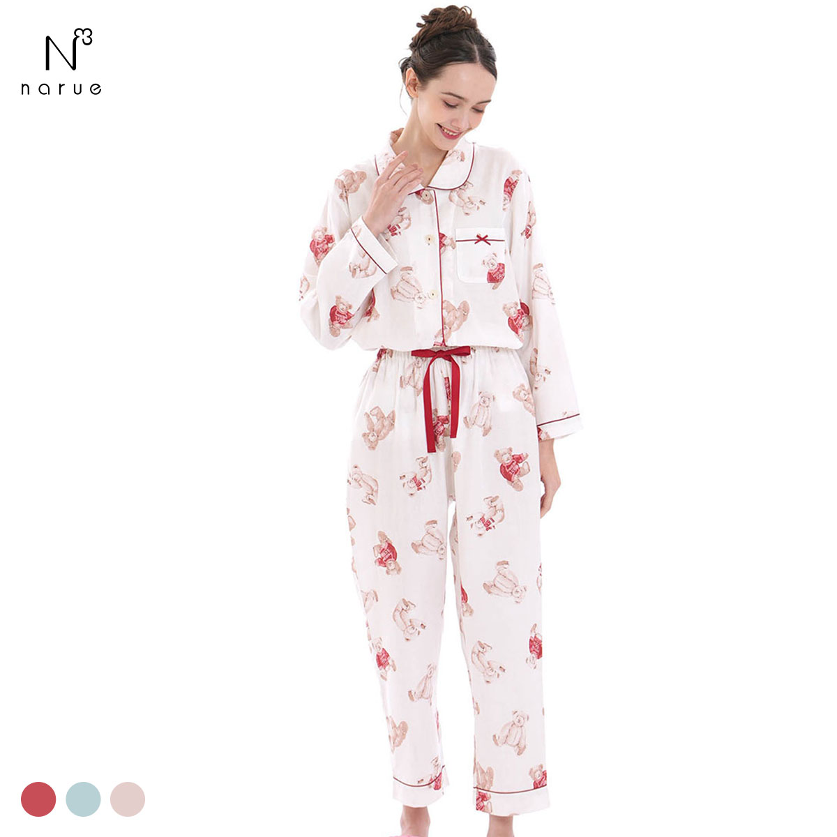 ナルエー パジャマ コットンダブルガーゼテディーベアシャツパジャマ