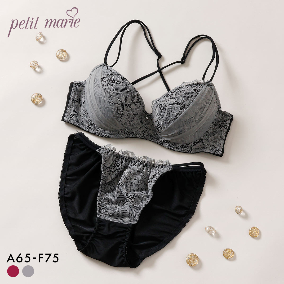 プチマリー バッククロスレース ブラセット ABCDEF ブラジャー