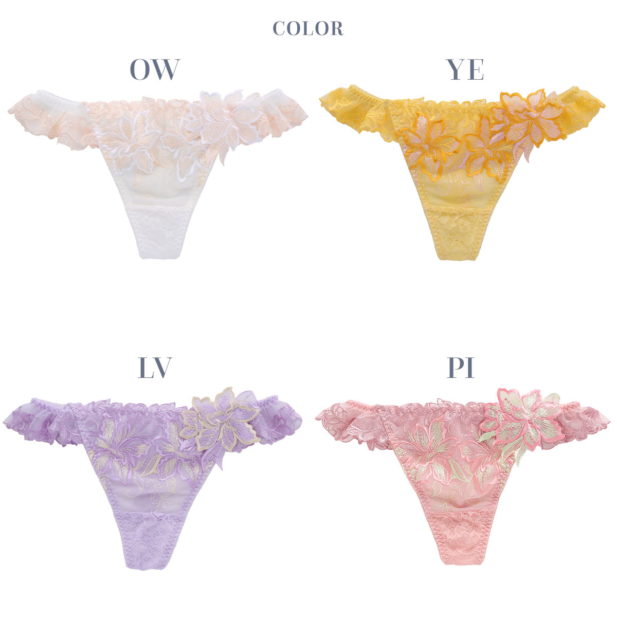 Tバック ショーツ タンガ 豪華 レース 刺繍 花 アップリケ 可愛い