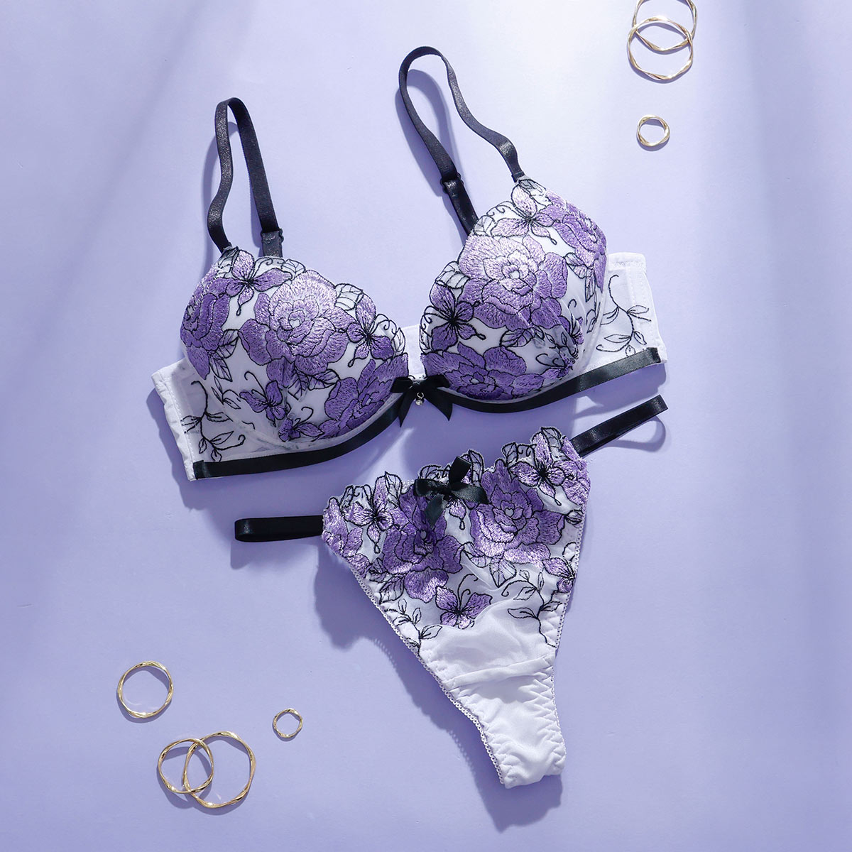 プチマリー ローズ刺繍 ブラセット ABCDEF ブラジャー ショーツ セット