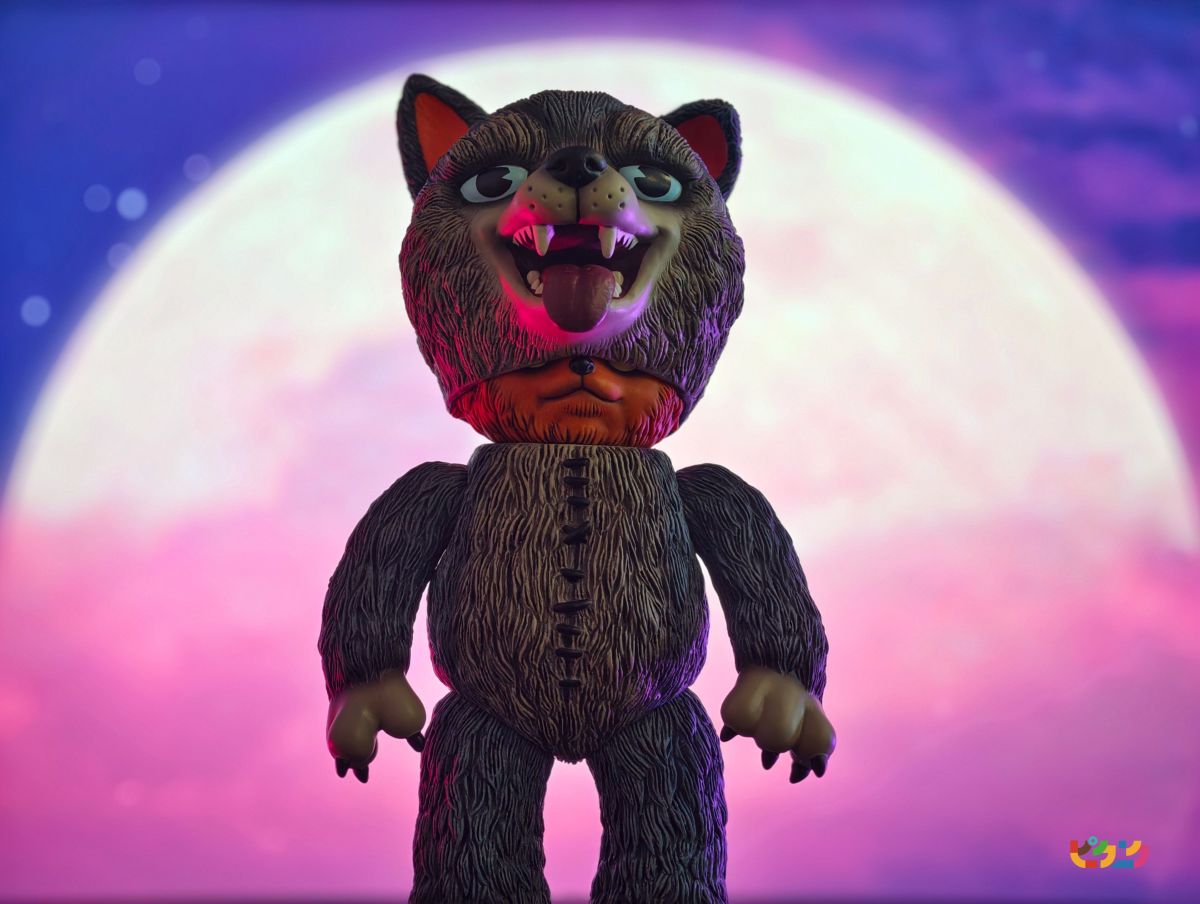 石黒亜矢子 × San.3《ハスキーの着ぐるみ頭巾を被った化け猫》ソフビ