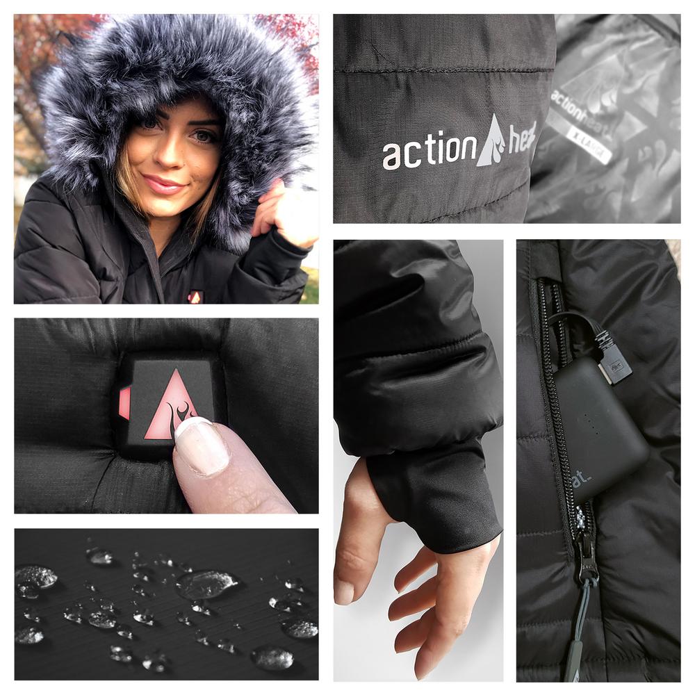 ActionHeat Baltimore Ravens 5V Women's Long Puffer Battery Heated