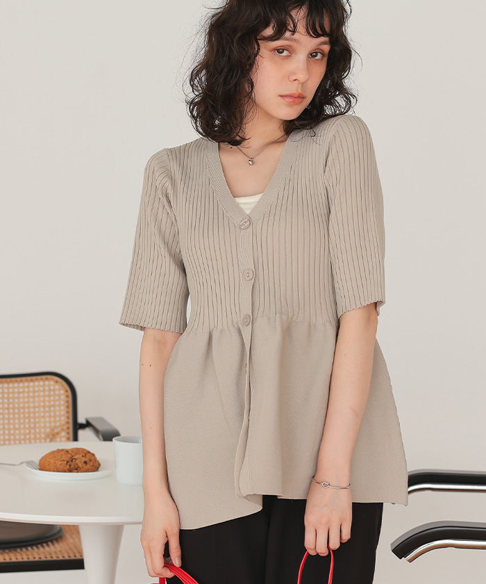 前後2wayハーフスリーブペプラムニットトップス | titivate