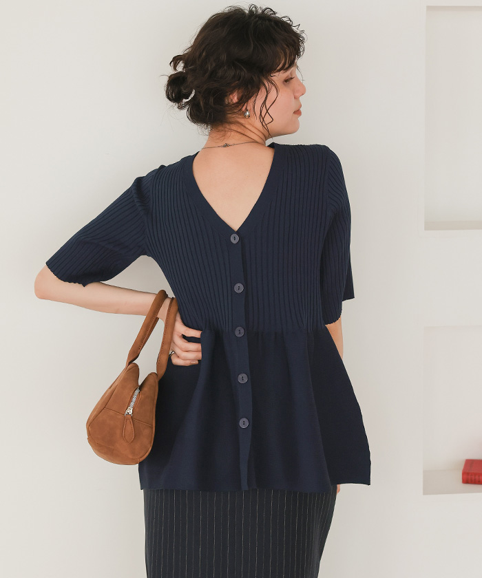 前後2wayハーフスリーブペプラムニットトップス | titivate