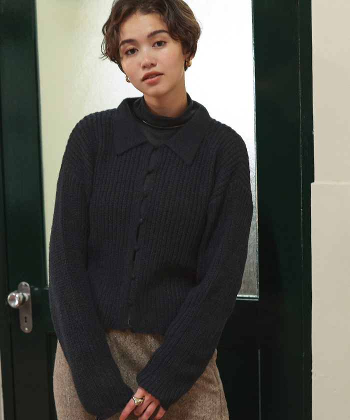 起毛糸ポロ襟シアーニット | titivate