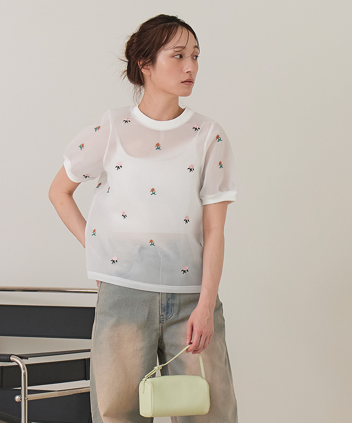 シアーダンボールフラワー刺繍トップス【miette ミエット】 | titivate
