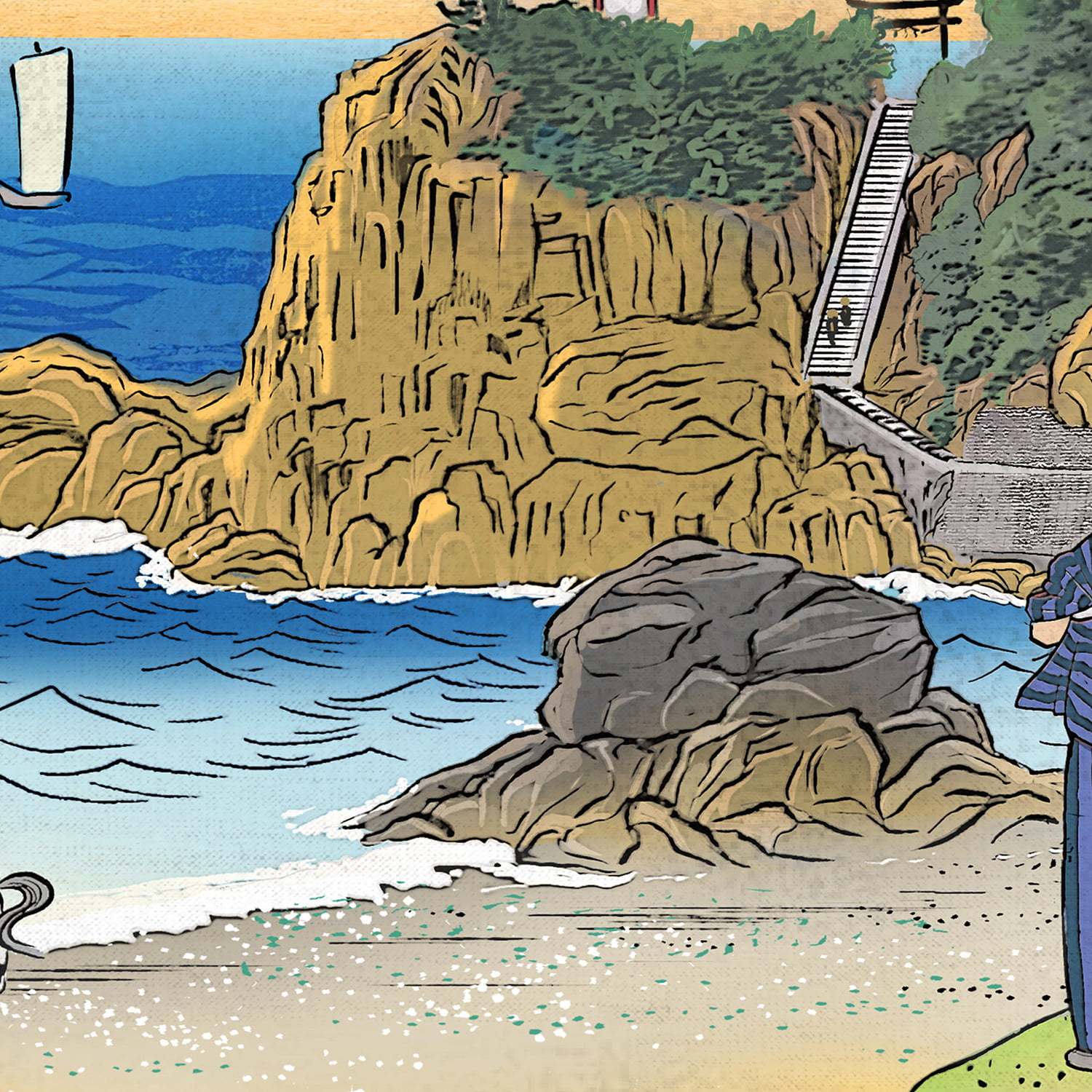 坂本龍馬 浮世絵「龍馬が見た景色 桂浜」【特別額装】｜浮世絵工房