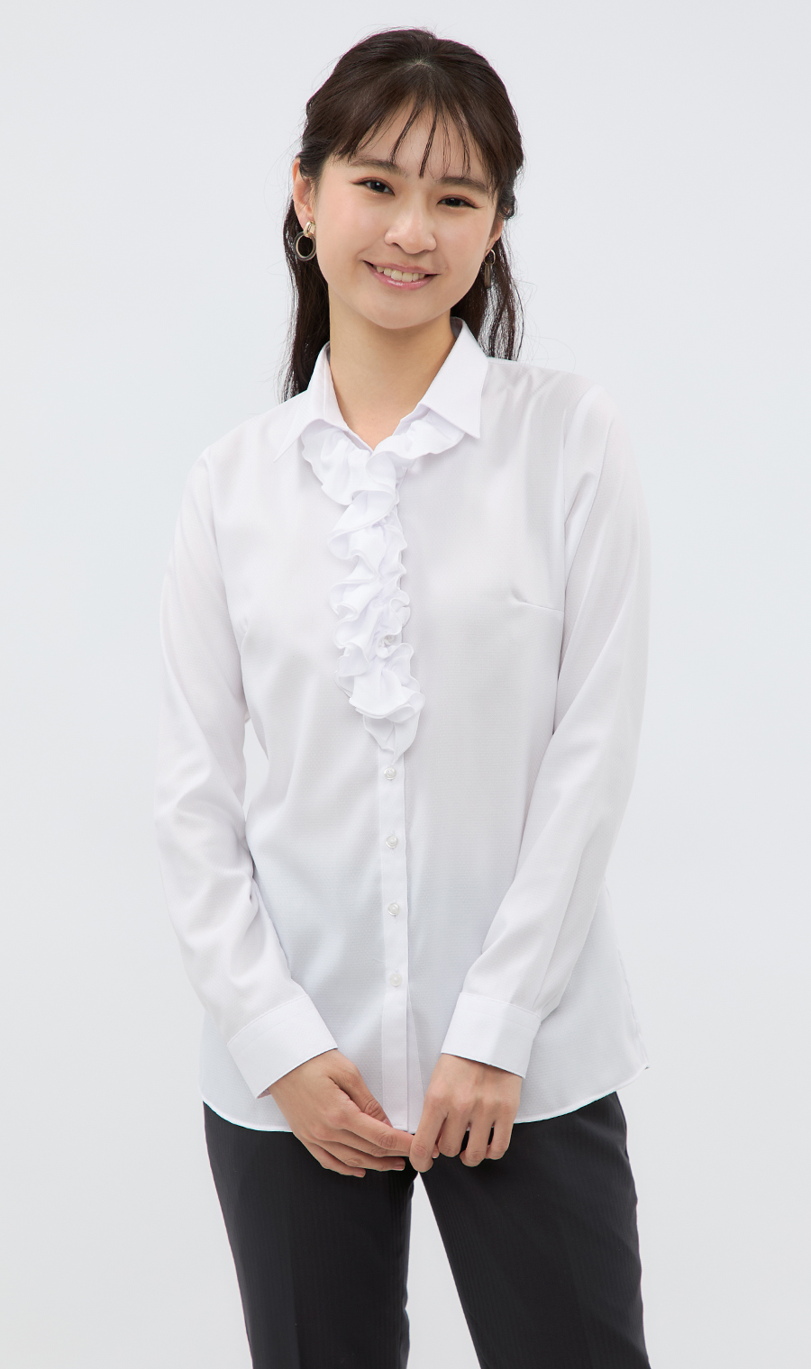 スキッパーカラーラッフルフリルブラウス【長袖】【2WAY】 (RSF25104