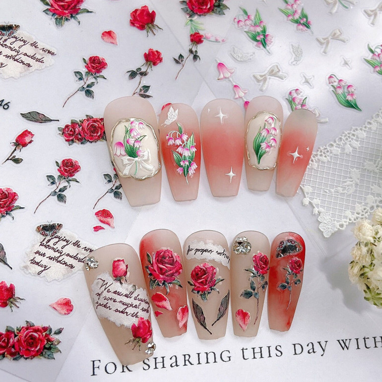 ジェルネイル 薔薇 5D ネイルシール ネイルアート 用品 ネイルパーツ