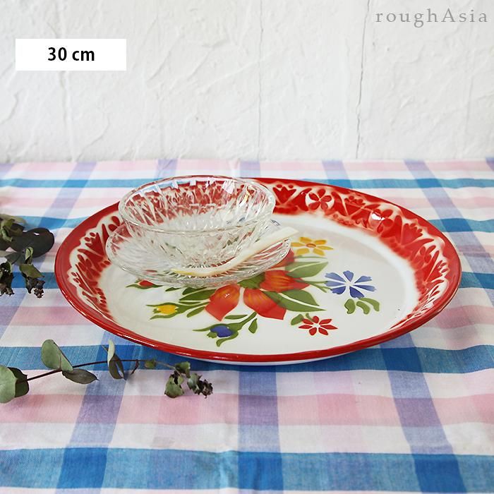タイ》ホーロー花柄レトロトレイ /お盆 30cm (3色) 琺瑯製｜ラフエイジア