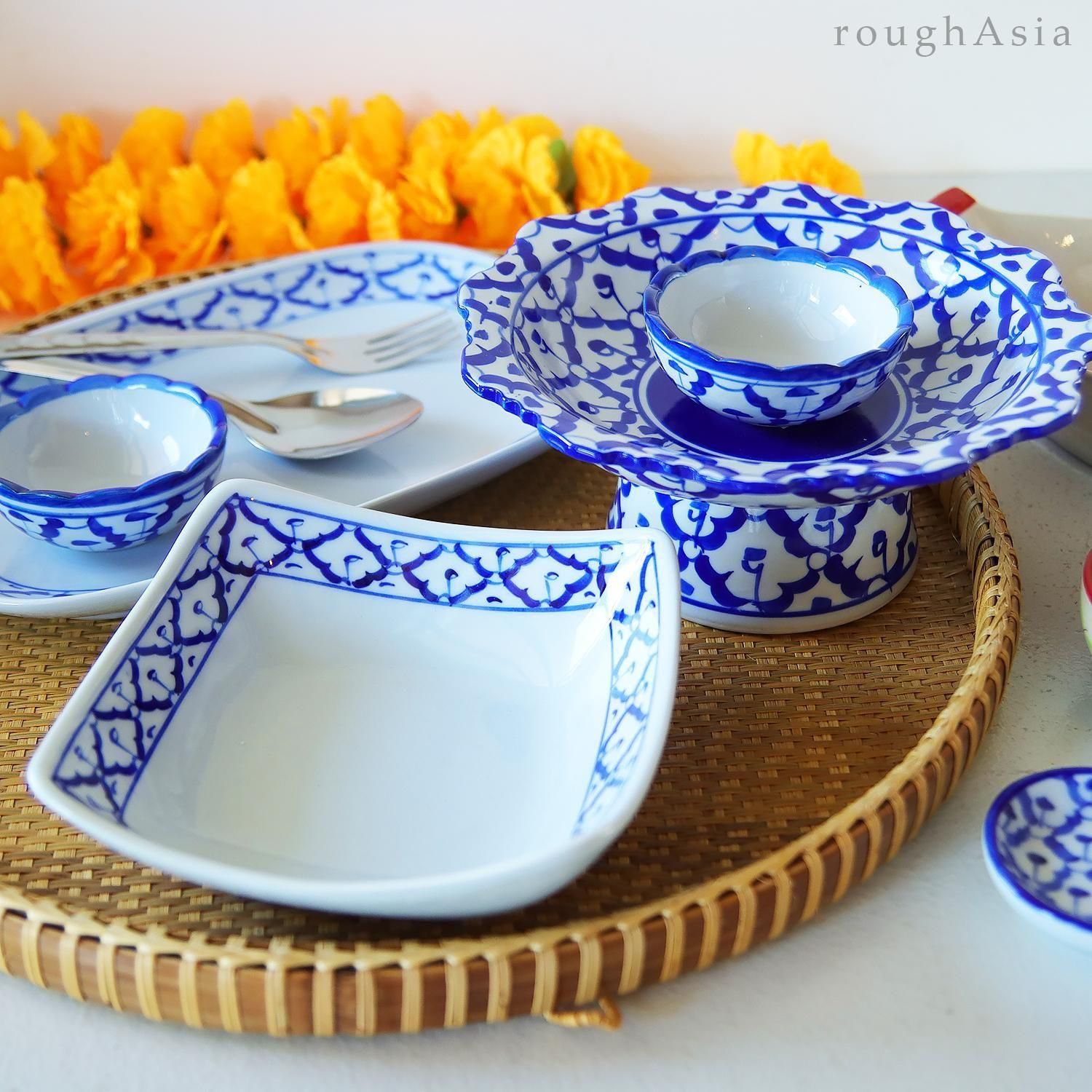 タイ》ブルー＆ホワイト パイナップル柄 ミニボウル｜アジアの台所用品