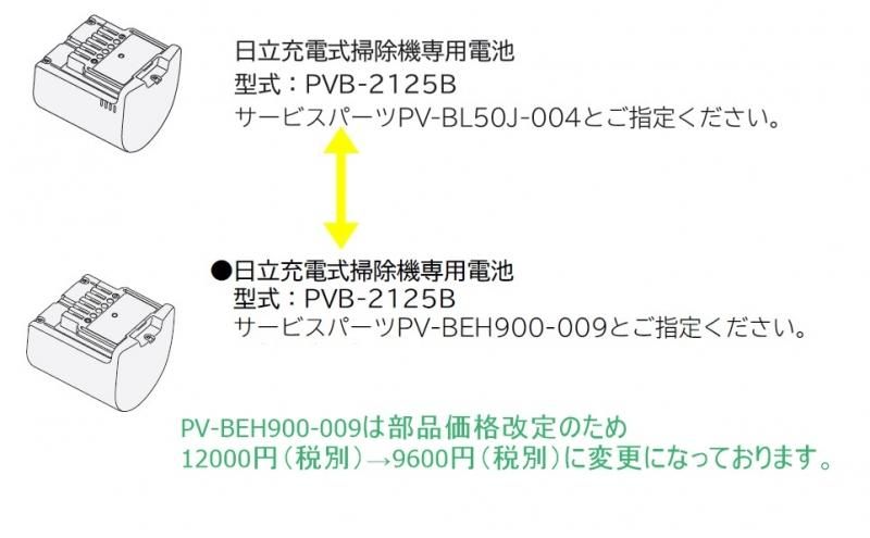 日立掃除機充電池：(PV-BEH900 009)PVB-2125B | カデンの救急社