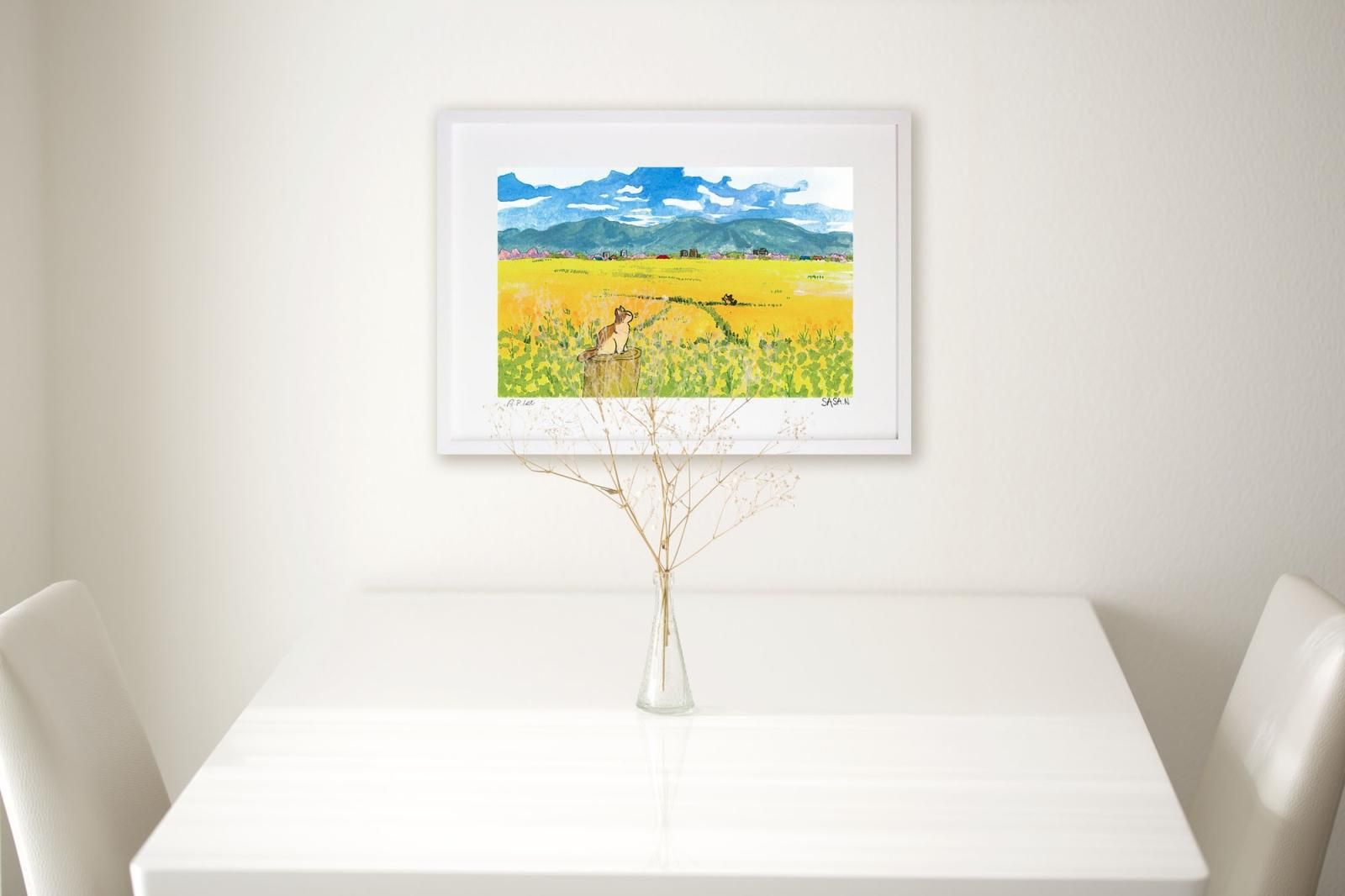 版画 絵画 「黄色の花が咲く頃」 ササハラナツミ インテリア 壁掛け 額