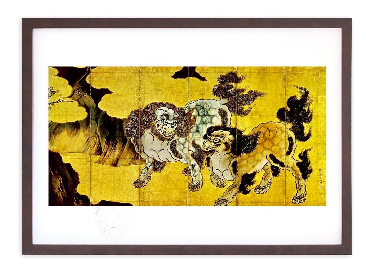 版画 絵画 名画 日本画 唐獅子図 狩野永徳 インテリア 壁掛け 額入り