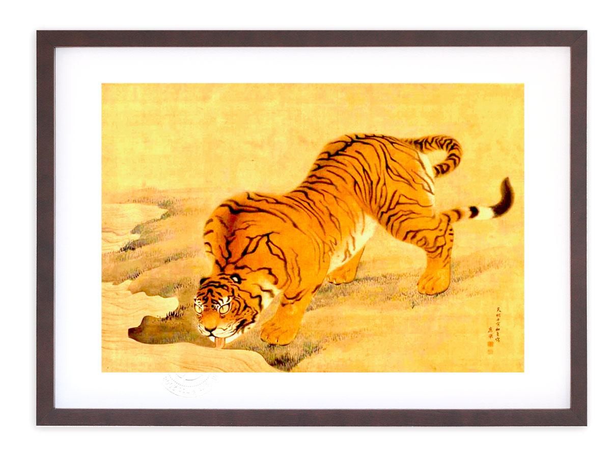 版画 絵画 名画 日本画 水呑虎図 円山応挙 インテリア 壁掛け 額入り