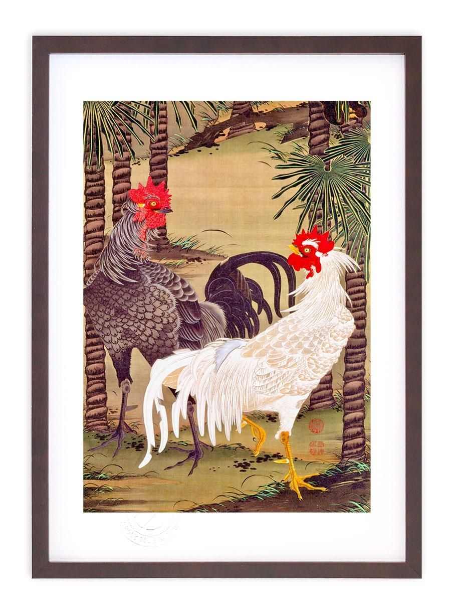 版画 絵画 名画 日本画 棕櫚雄鶏図 伊藤若冲 インテリア 壁掛け 額入り