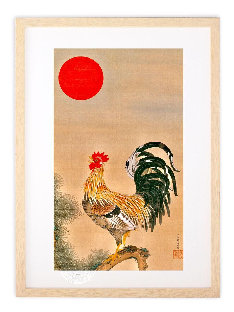 版画 絵画 名画 日本画 旭日雄鶏図 伊藤若冲 インテリア 壁掛け 額入り