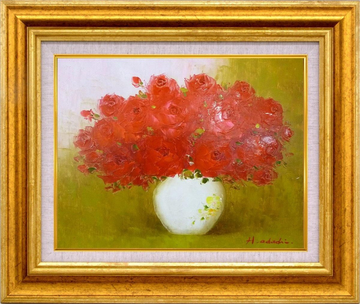 青木今陽 絵画 油絵 肉筆油絵 静物画 赤い薔薇 F6 青木今陽 絵画