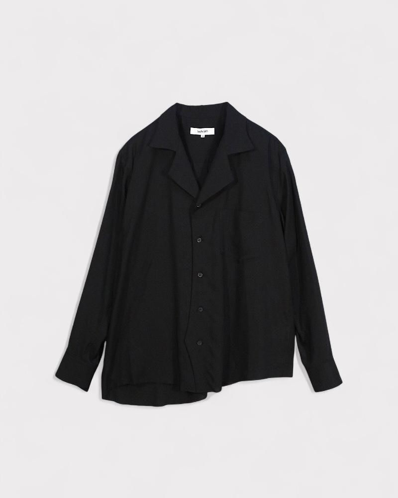 サルバム テンセルアシンメトリーオープンカラーシャツ(Black