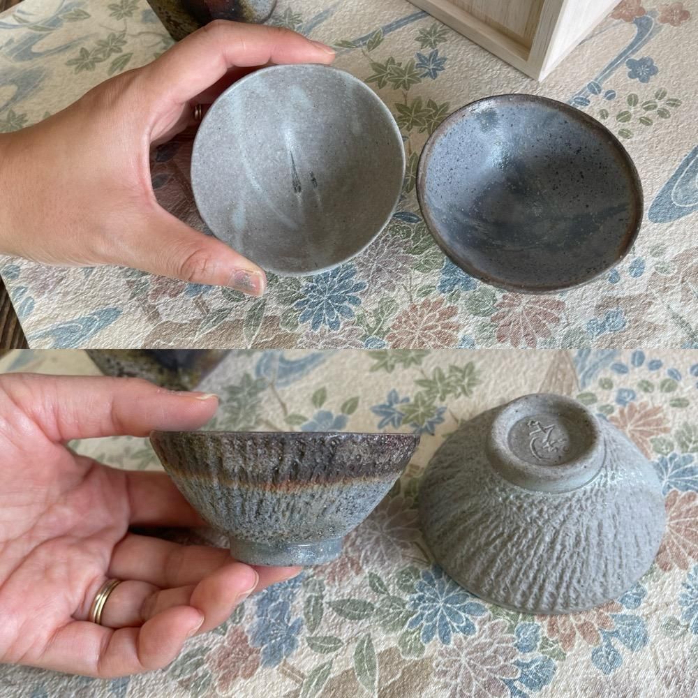 六角徳利と石目の盃の酒器セット（木箱） - 陶古窯オンラインショップ