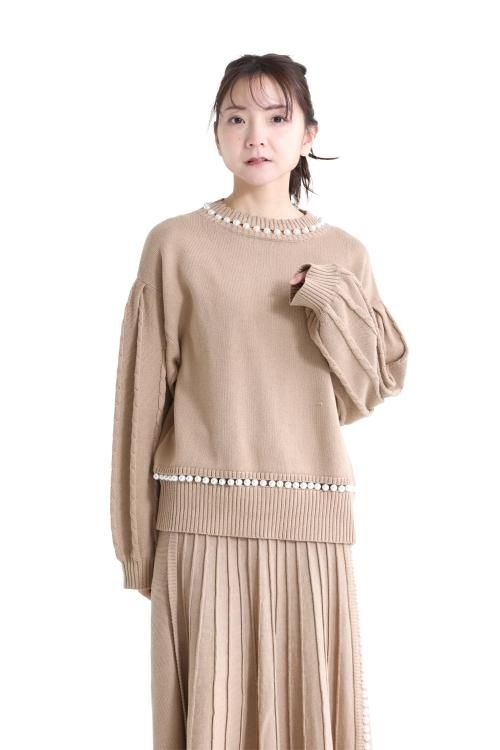 MUVEIL(ミュベール) パールニットプルオーバー beige - YAMAROKU