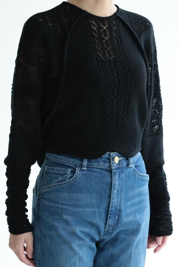 Mame Kurogouchi(マメ) Lace Knitted Top BLACK - YAMAROKU（ヤマロク