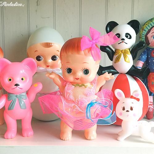 レトロドール】クマちゃん ソフビ人形 ピンク