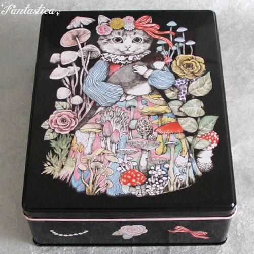 ヒグチユウコ】ホルベイン・ブリキ角缶 キノコ猫と文鳥 - fantastica