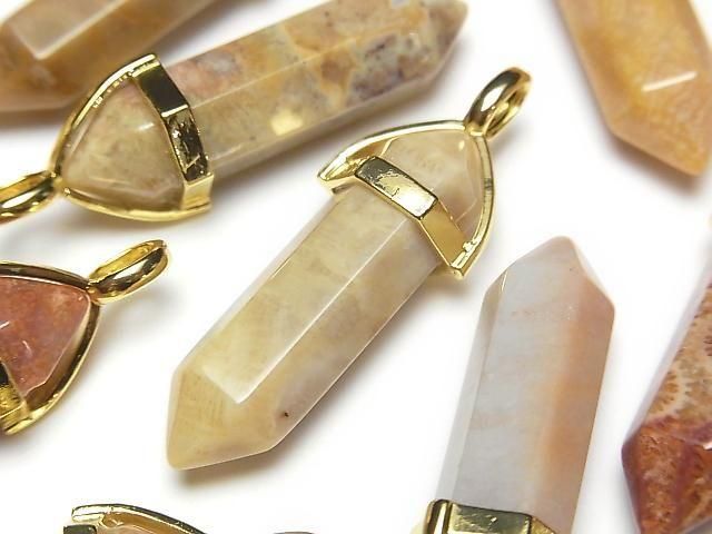 フォシルコーラル ダブルポイント ペンダントトップ32×8×8mm ゴールド